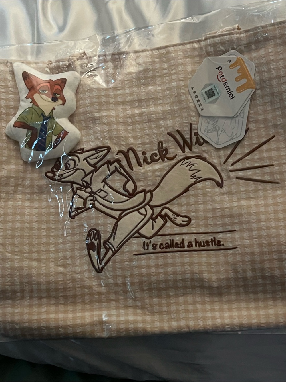 Disney Nick Wilde Beige Tote Bag with Brown Print